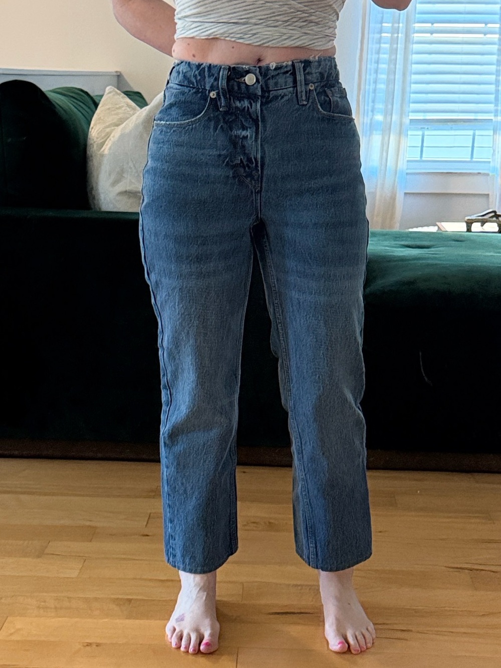 Good American Dark Blue Ankle Crop Straight Jeans